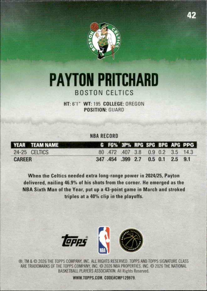 Payton Pritchard card back