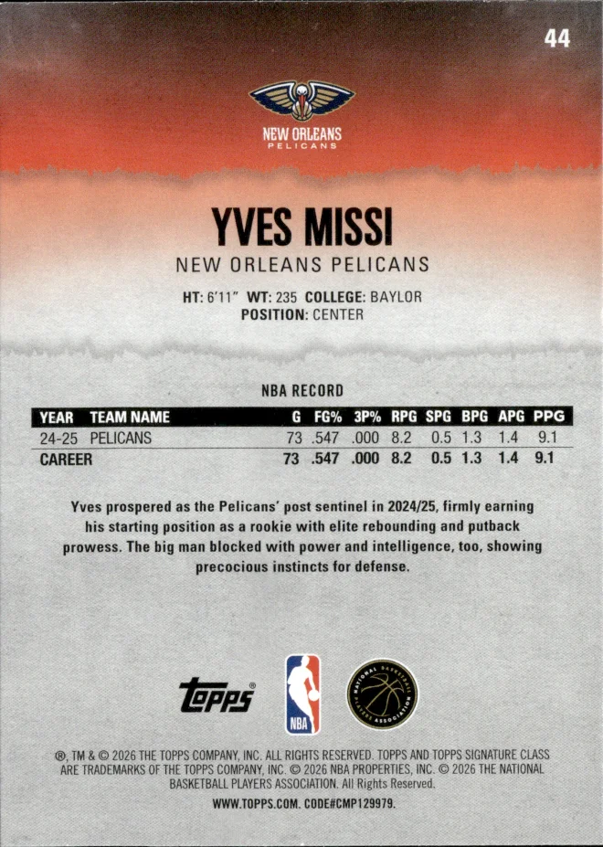 Yves Missi card back