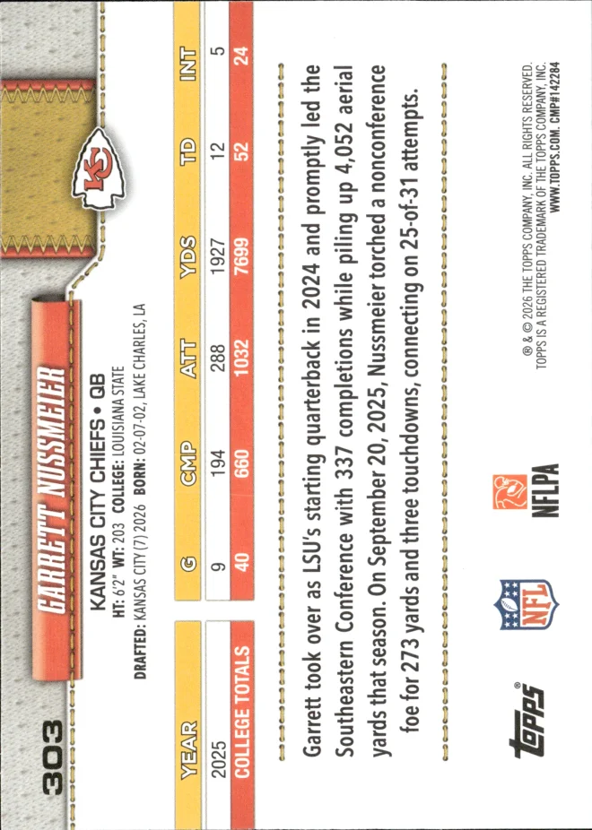 Garrett Nussmeier card back