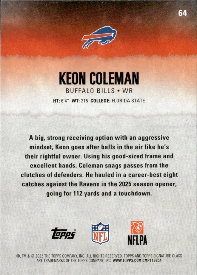 Keon Coleman card back
