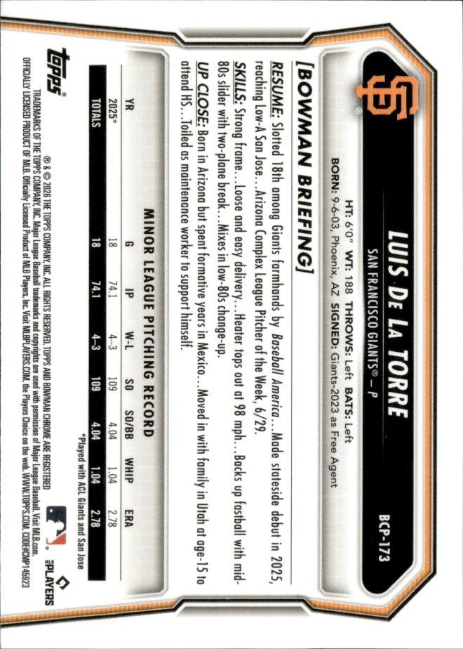 Luis De La Torre card back