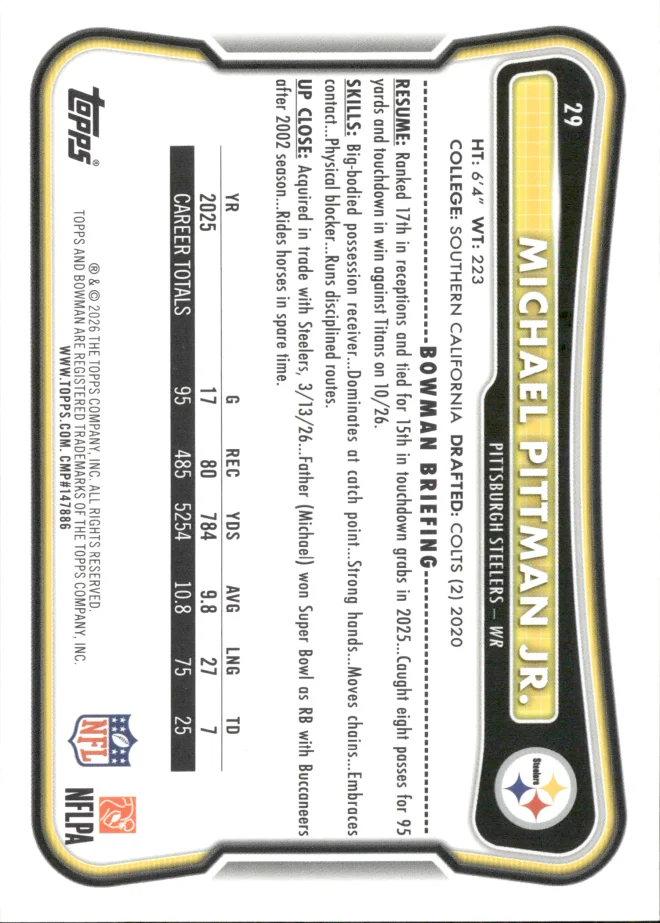 Michael Pittman Jr. card back