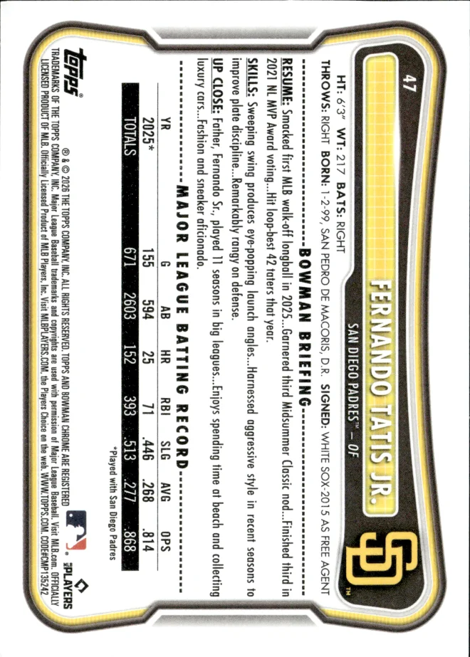 Fernando Tatis Jr. card back