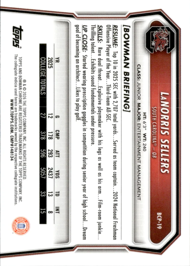 LaNorris Sellers card back