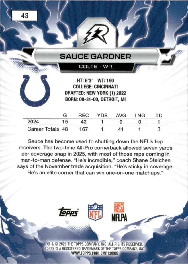 Sauce Gardner card back