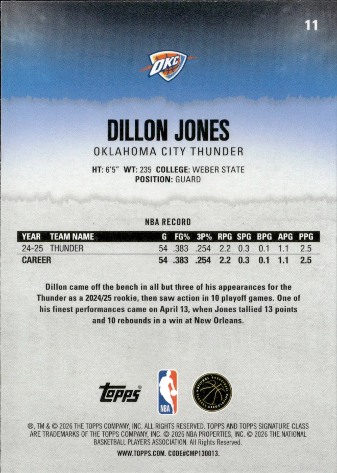 Dillon Jones card back