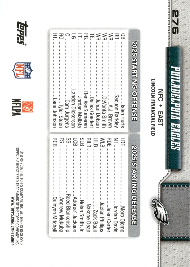Philadelphia Eagles card back