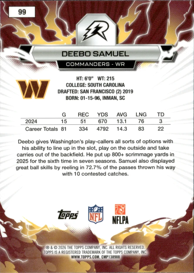 Deebo Samuel card back