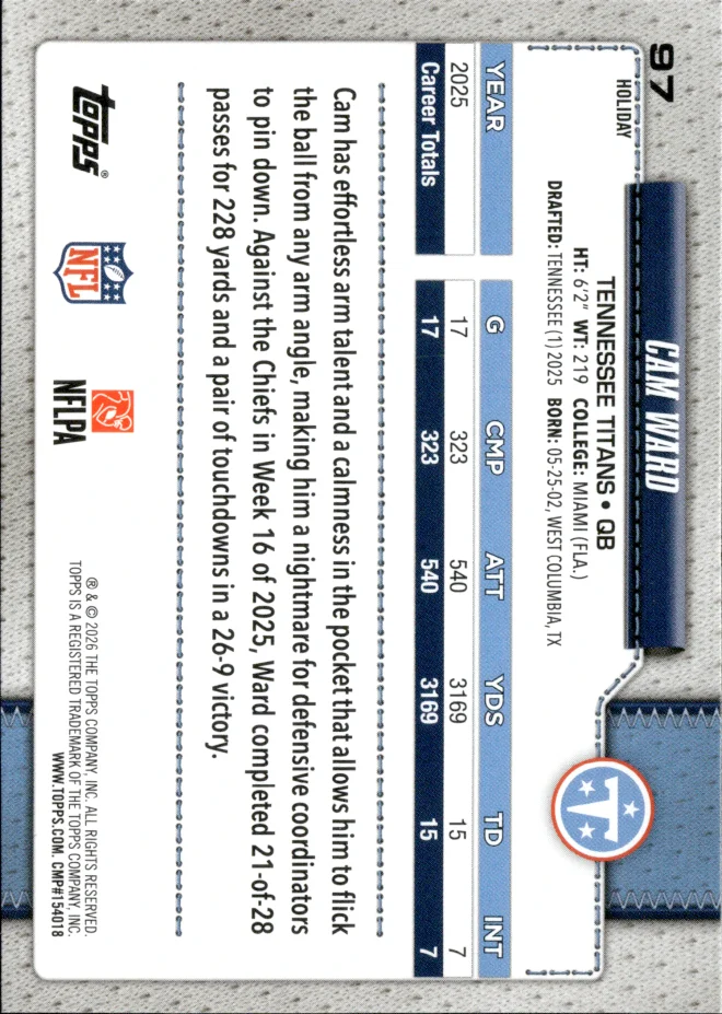 Cam Ward card back
