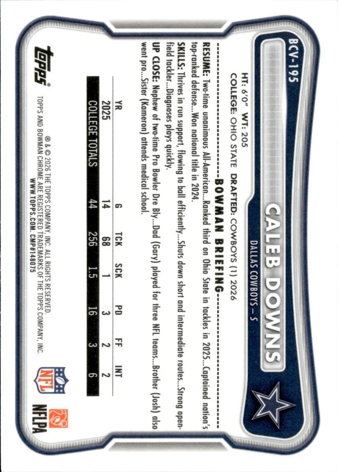 Caleb Downs card back