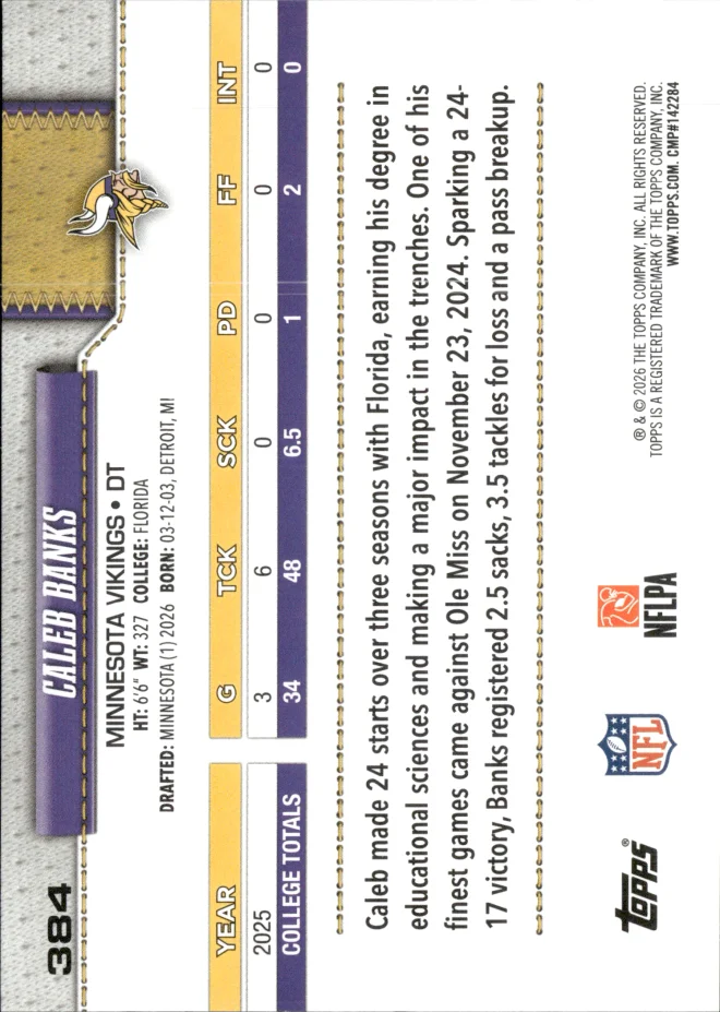 Caleb Banks card back