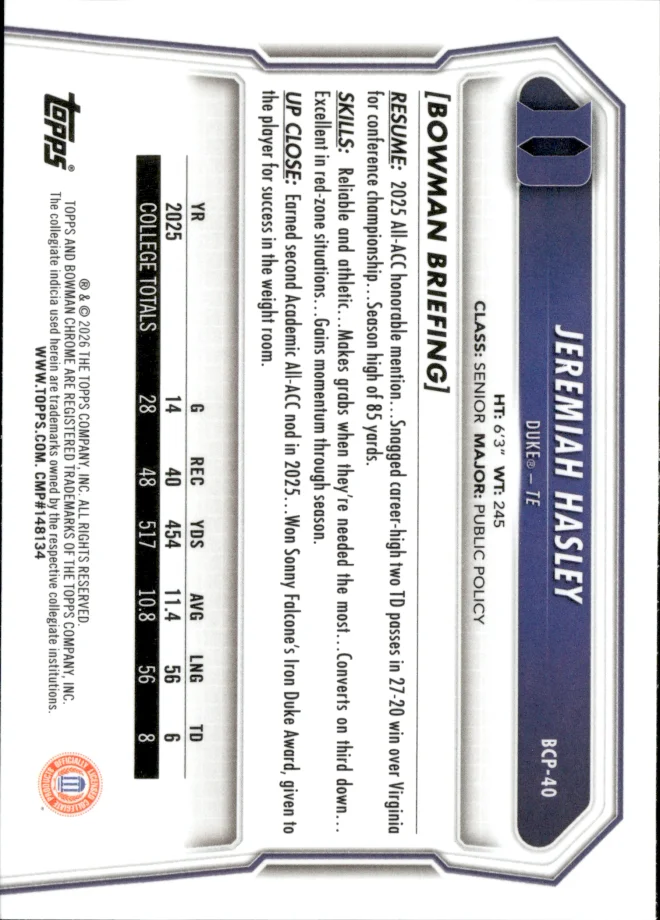 Jeremiah Hasley card back