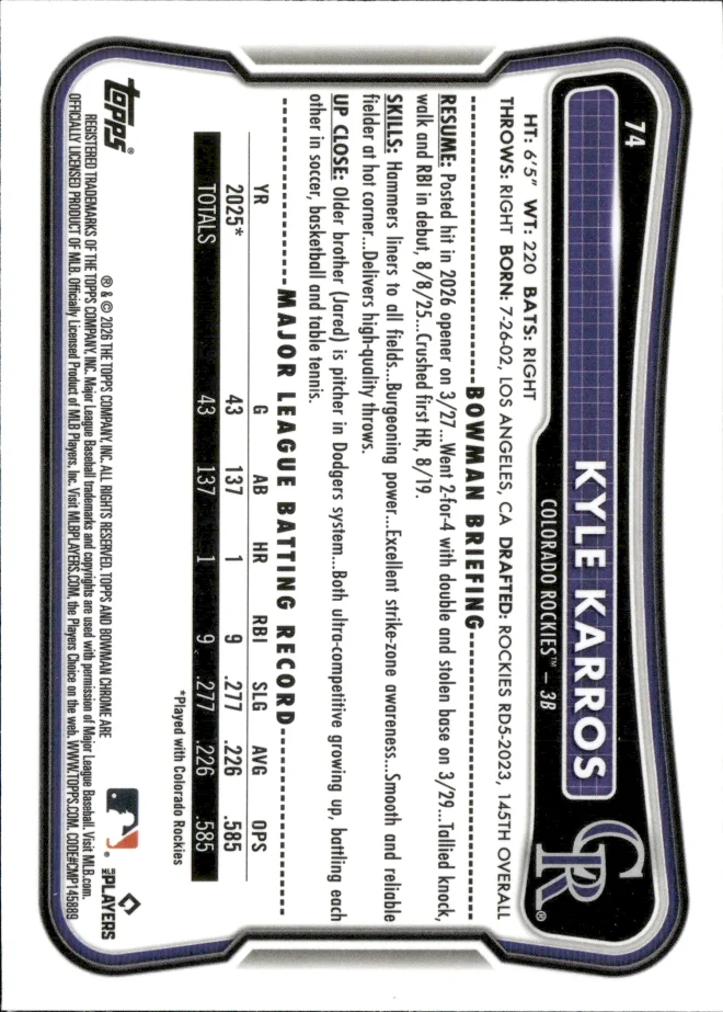 Kyle Karros card back