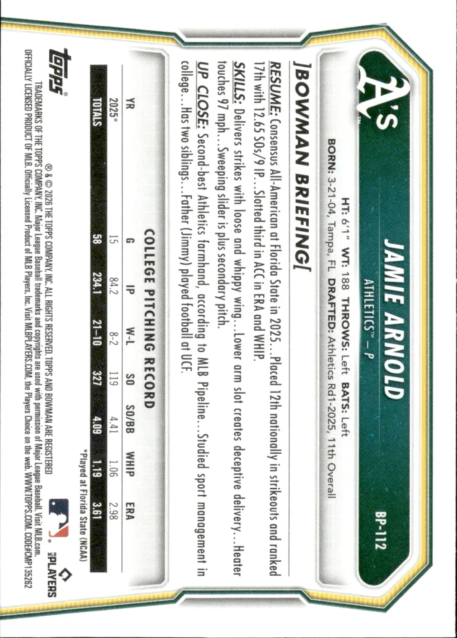 Jamie Arnold card back