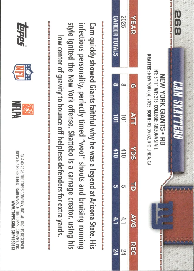 Cam Skattebo card back