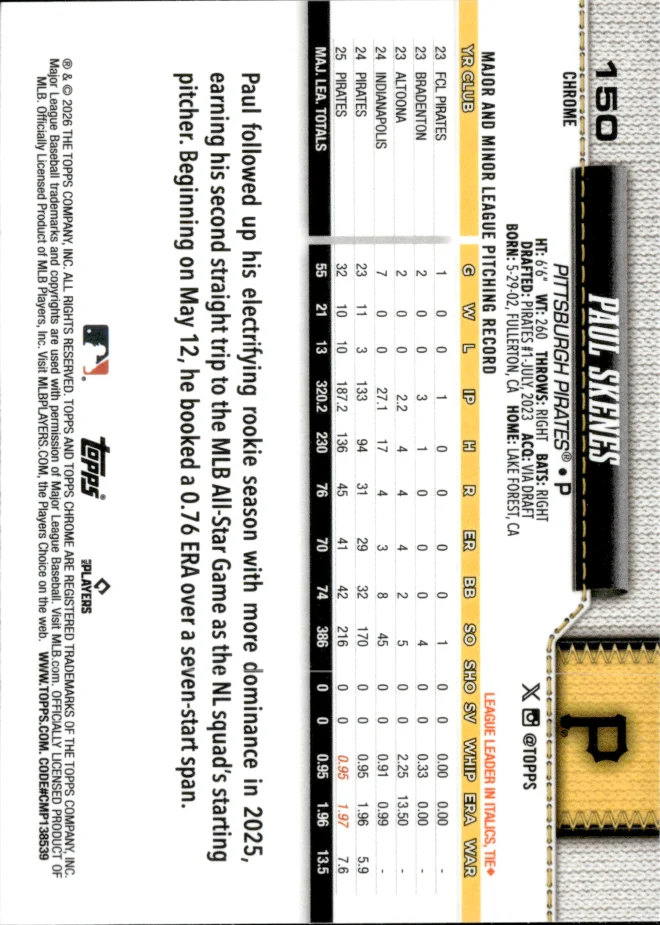 Paul Skenes card back