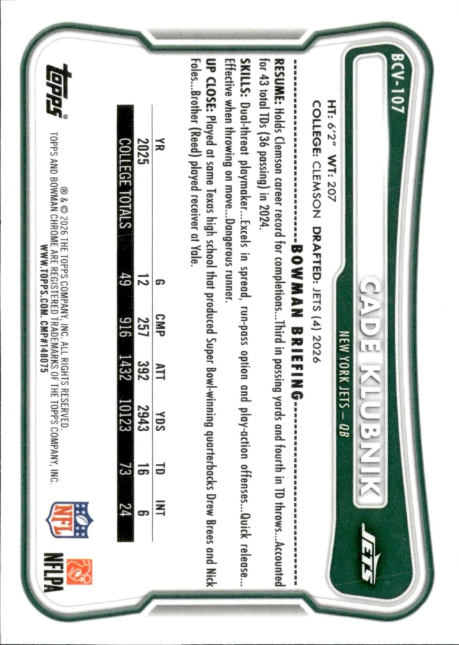 Cade Klubnik card back