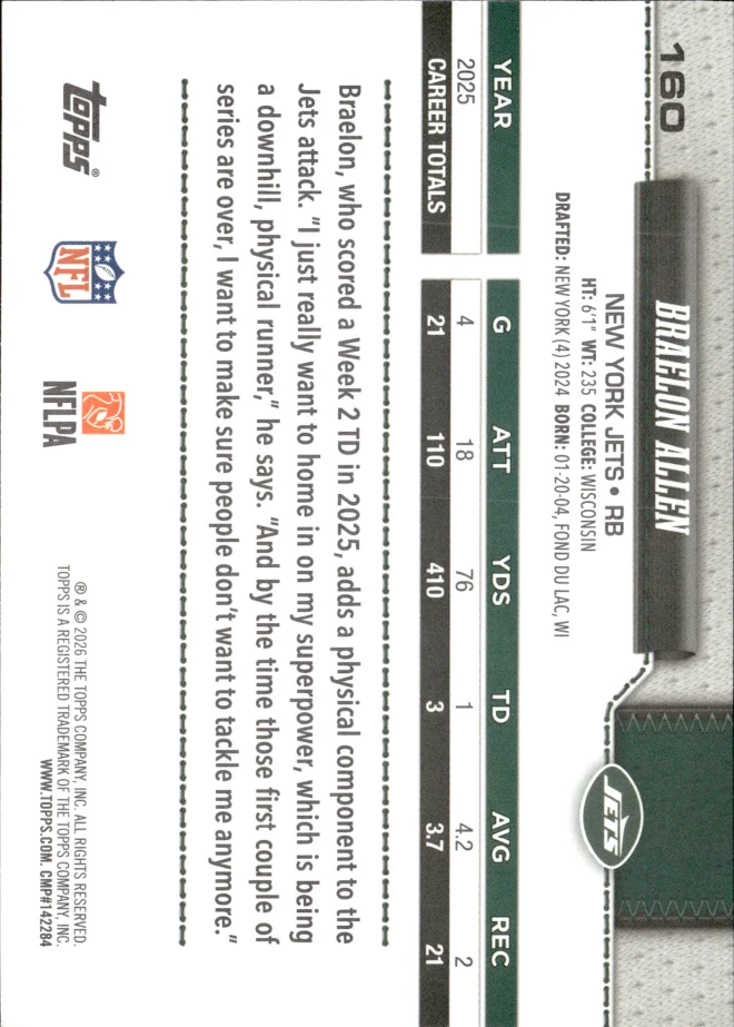 Braelon Allen card back