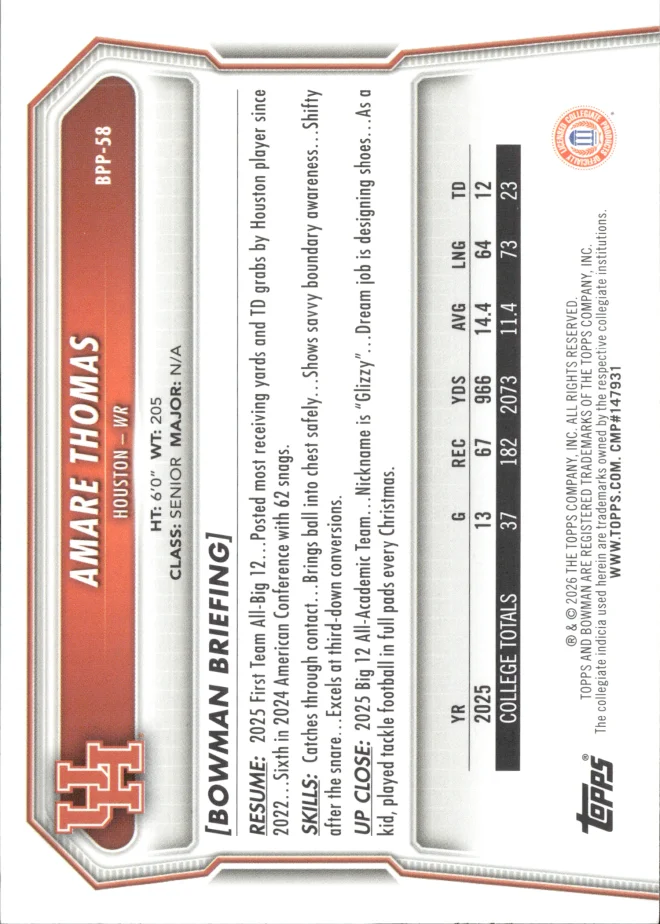 Amare Thomas card back