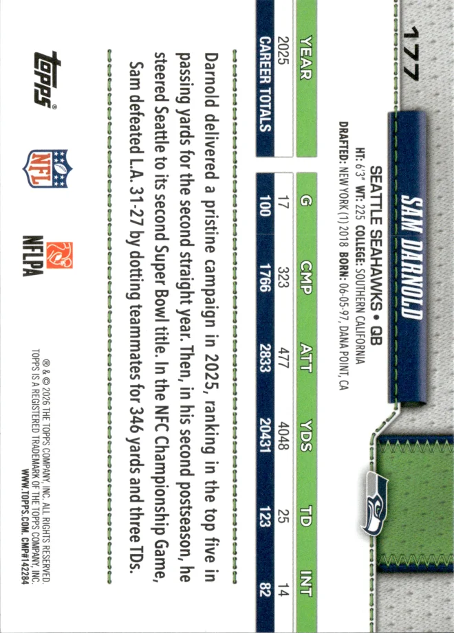 Sam Darnold card back