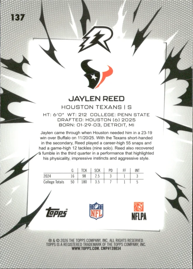 Jaylen Reed card back