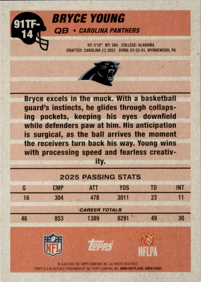 Bryce Young card back