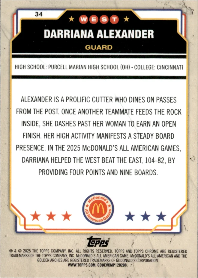 Darriana Alexander card back
