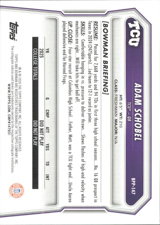 Adam Schobel card back