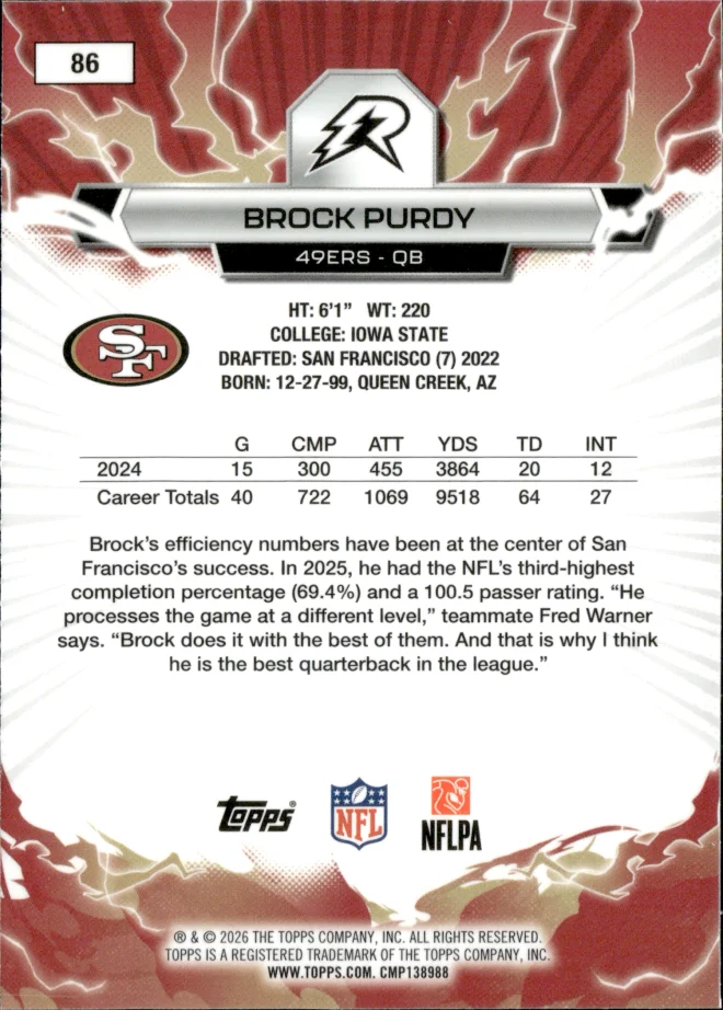 Brock Purdy card back