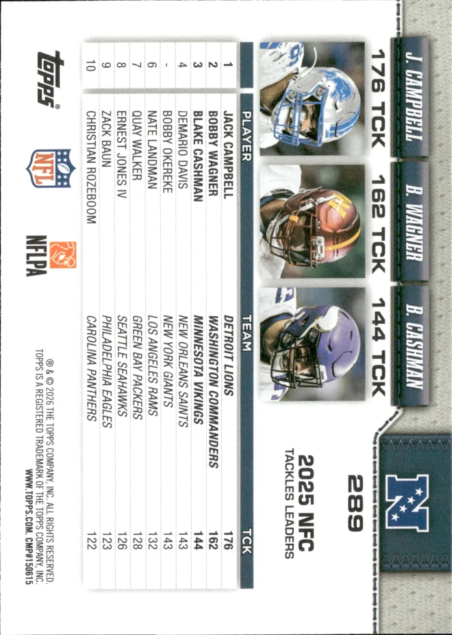 Jack Campbell / Bobby Wagner / Blake Cashman card back