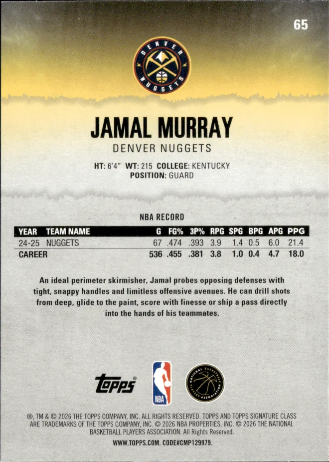 Jamal Murray card back
