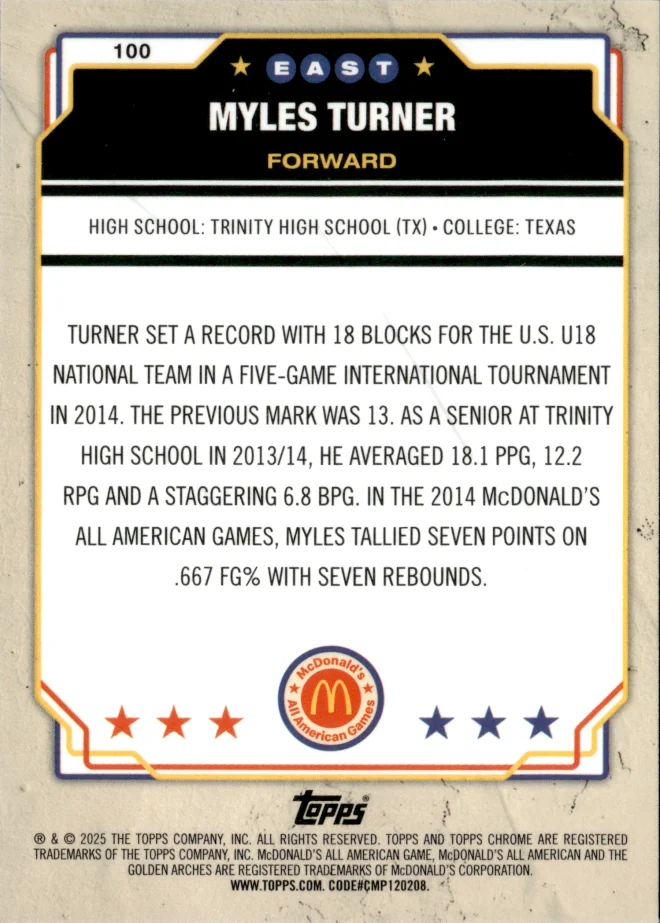 Myles Turner card back