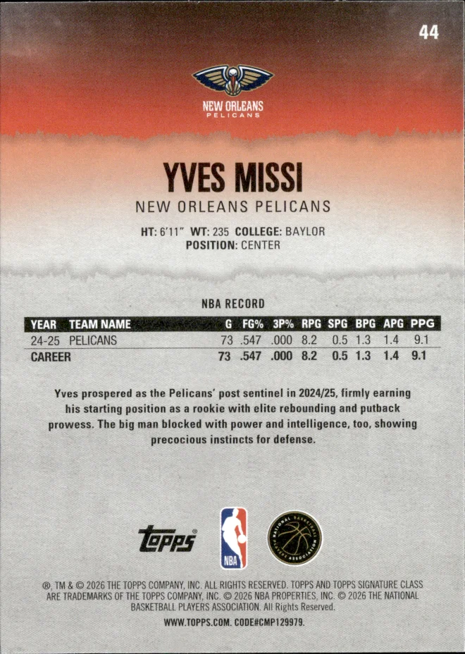 Yves Missi card back
