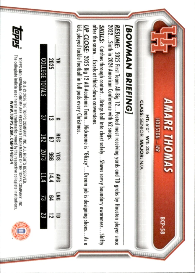 Amare Thomas card back