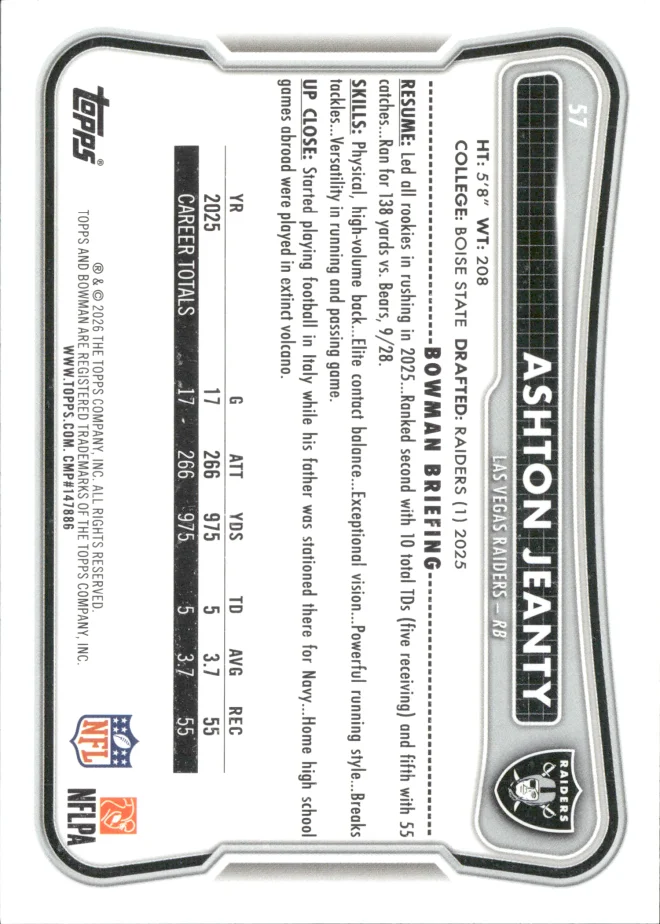 Ashton Jeanty card back