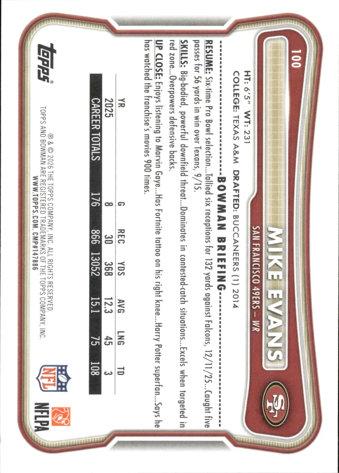 Mike Evans card back