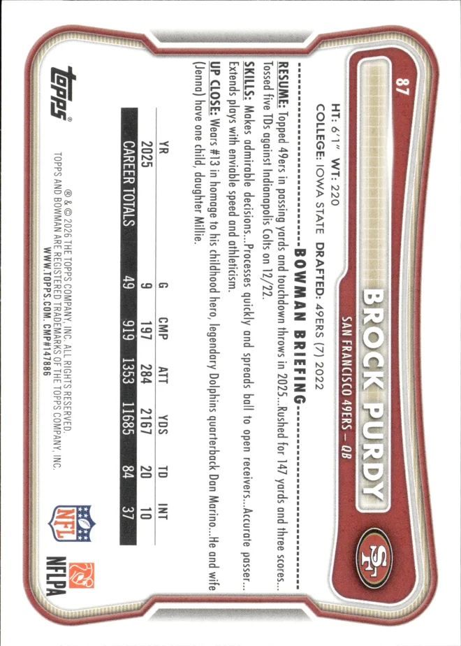 Brock Purdy card back