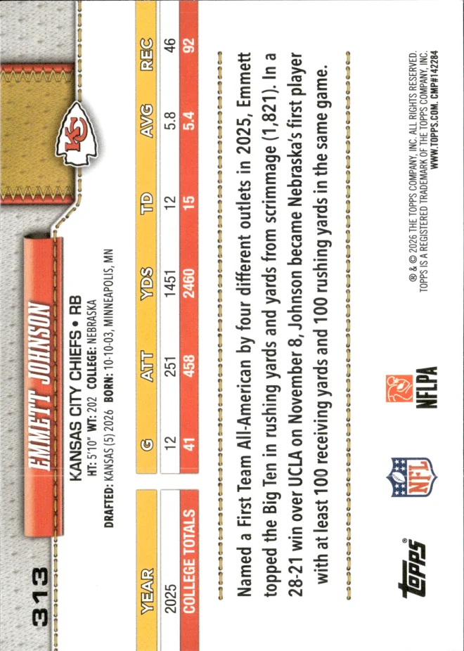 Emmett Johnson card back