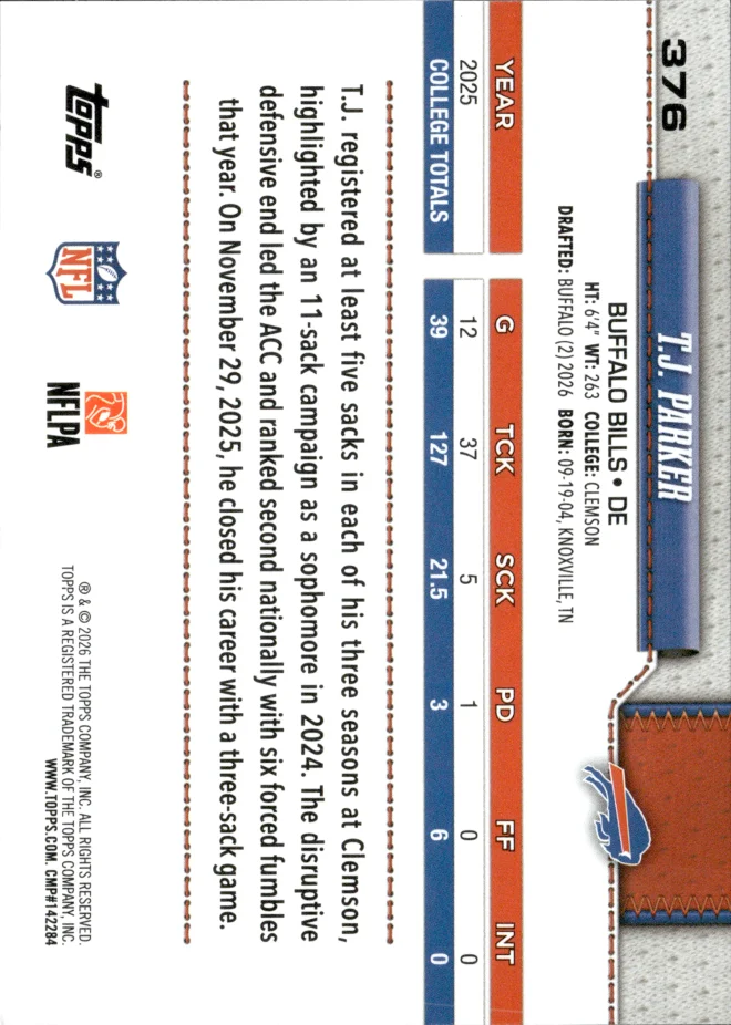 T.J. Parker card back