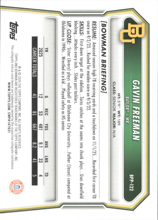 Gavin Freeman card back