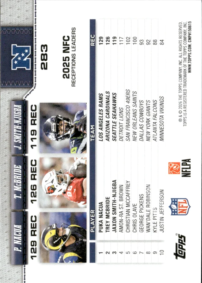 Puka Nacua / Trey McBride / Jaxon Smith-Njigba card back