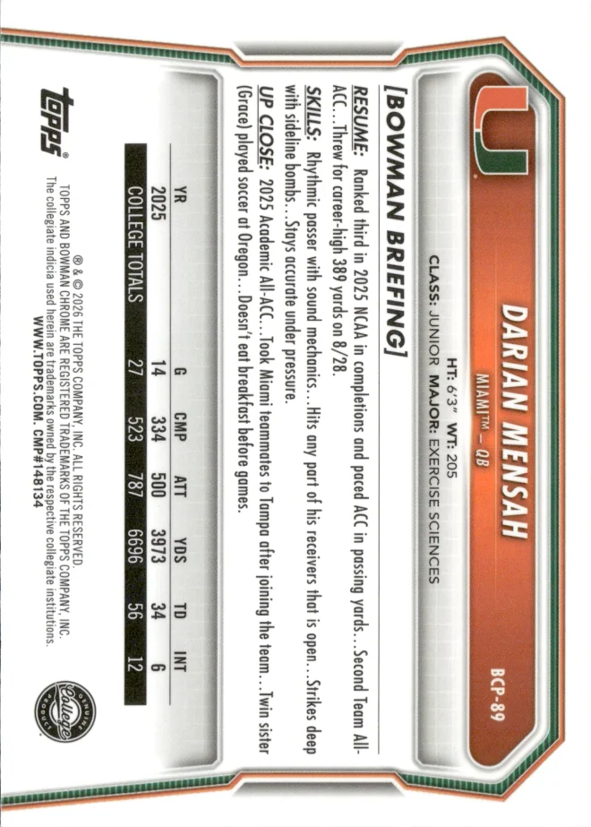 Darian Mensah card back