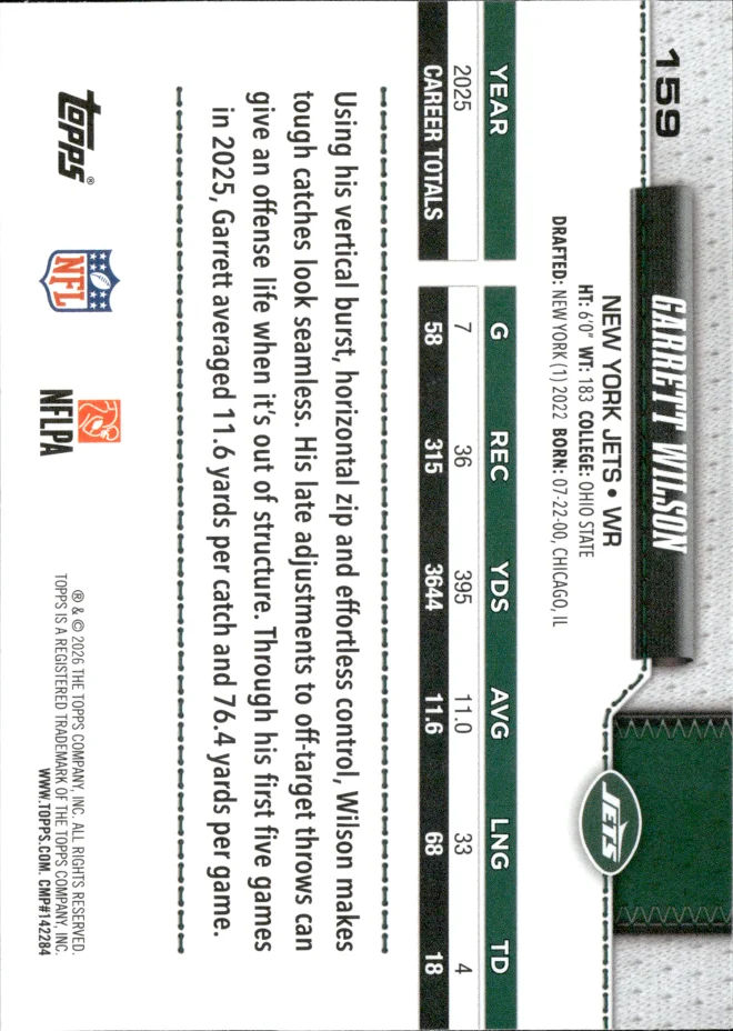 Garrett Wilson card back