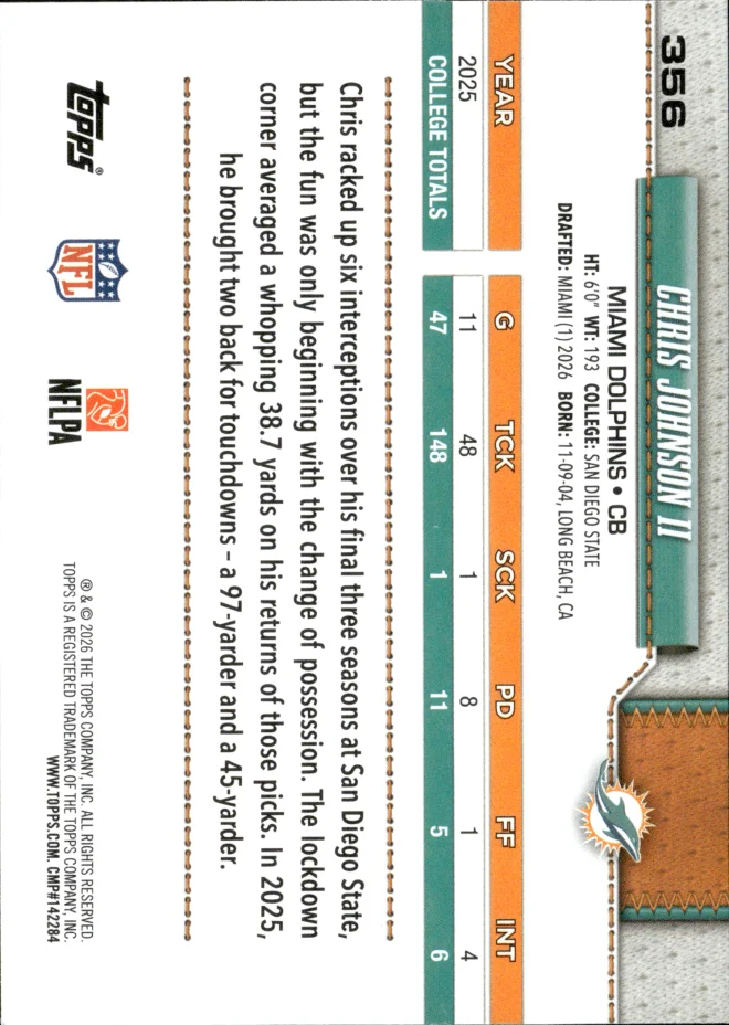 Chris Johnson II card back