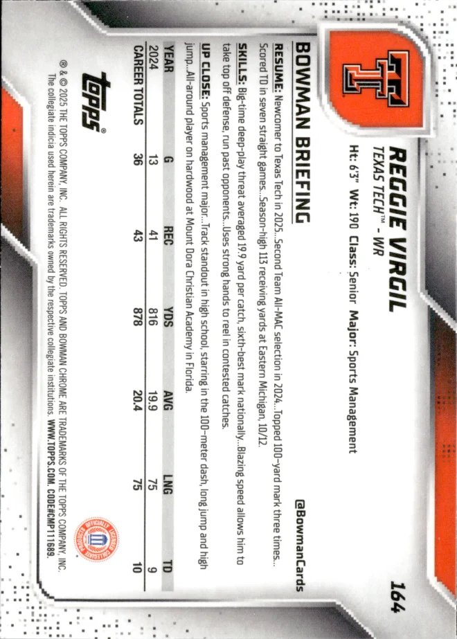 Reggie Virgil card back