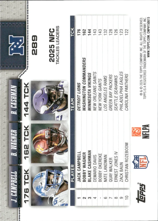 Jack Campbell / Bobby Wagner / Blake Cashman card back