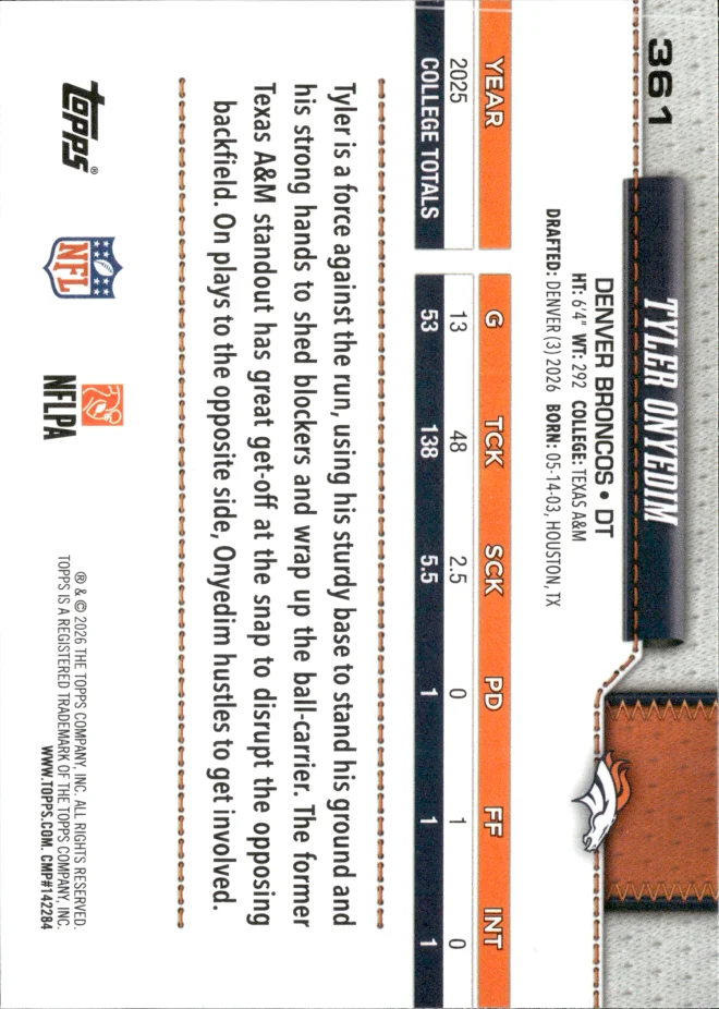 Tyler Onyedim card back