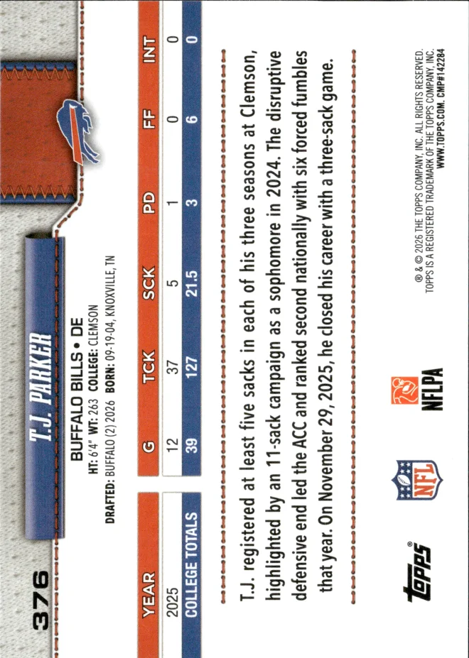 T.J. Parker card back