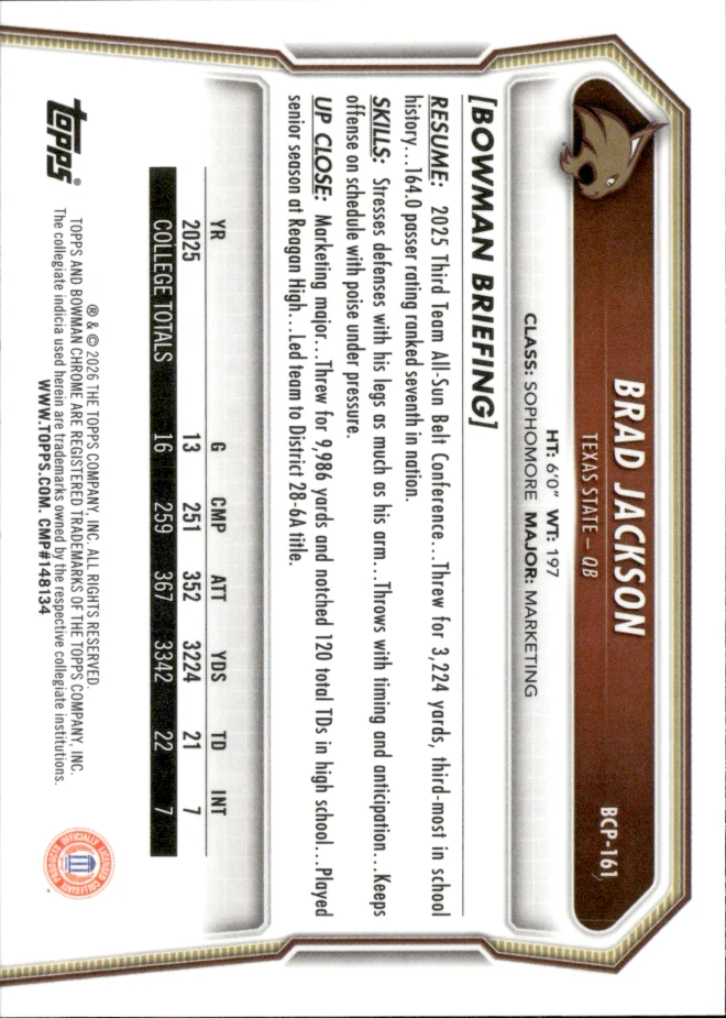 Brad Jackson card back
