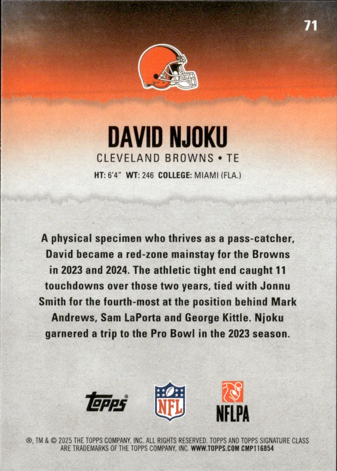David Njoku card back